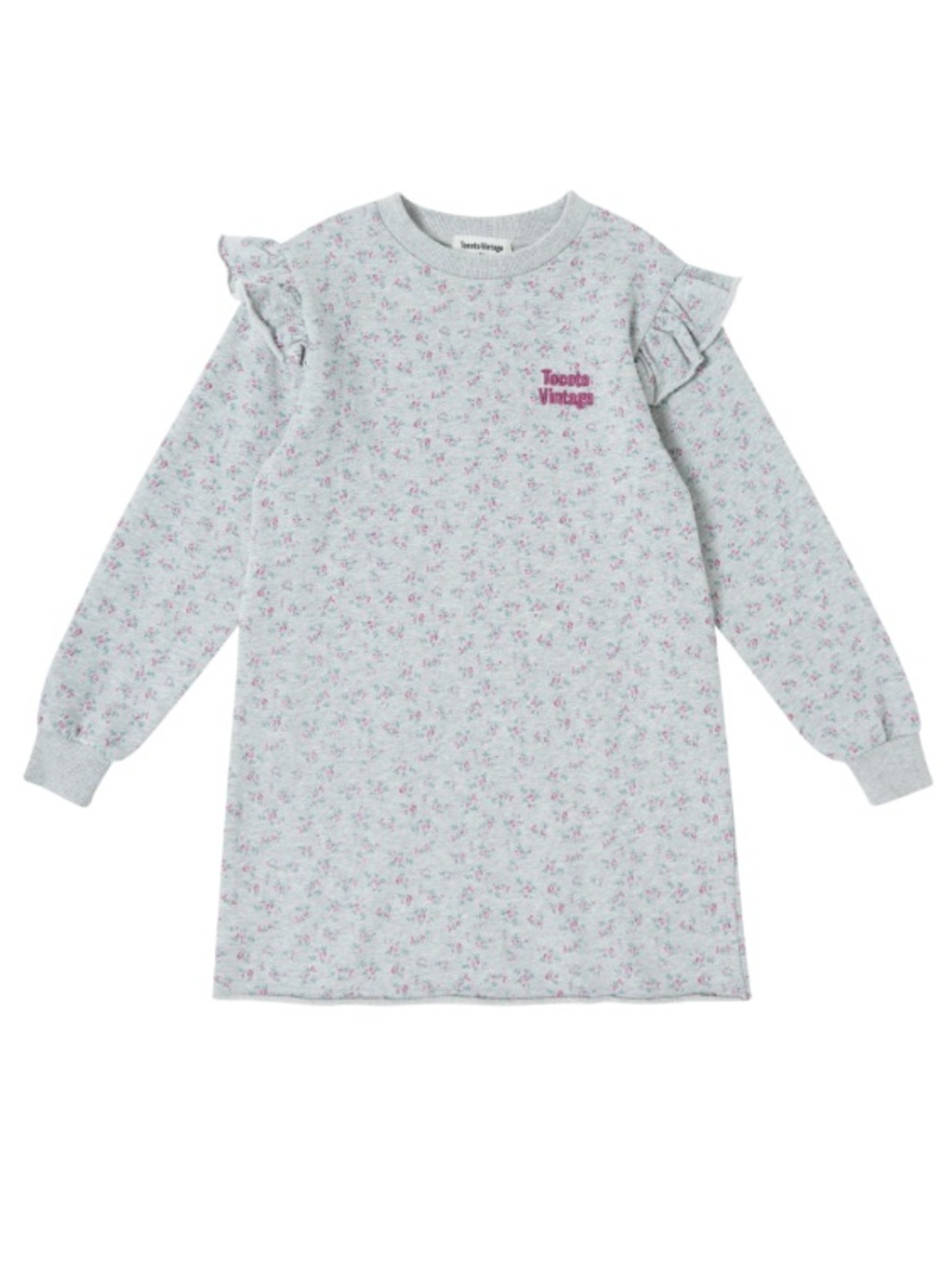 Tocoto Vintage Girls' Light Gray Sweatshirt Dress with Pink Floral Print
